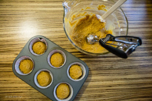 Scooping the muffins in the tin