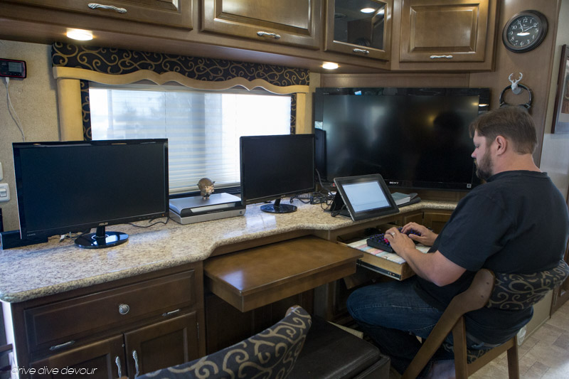 Brandon working the desk